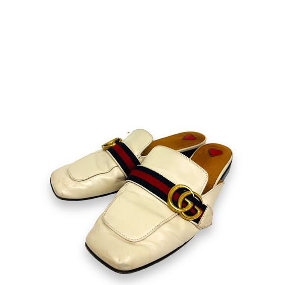 GUCCI White Leather Marmont Fringe GG Logo Square Toe Slides Mules Flats 38 US 8 - Picture 3 of 10